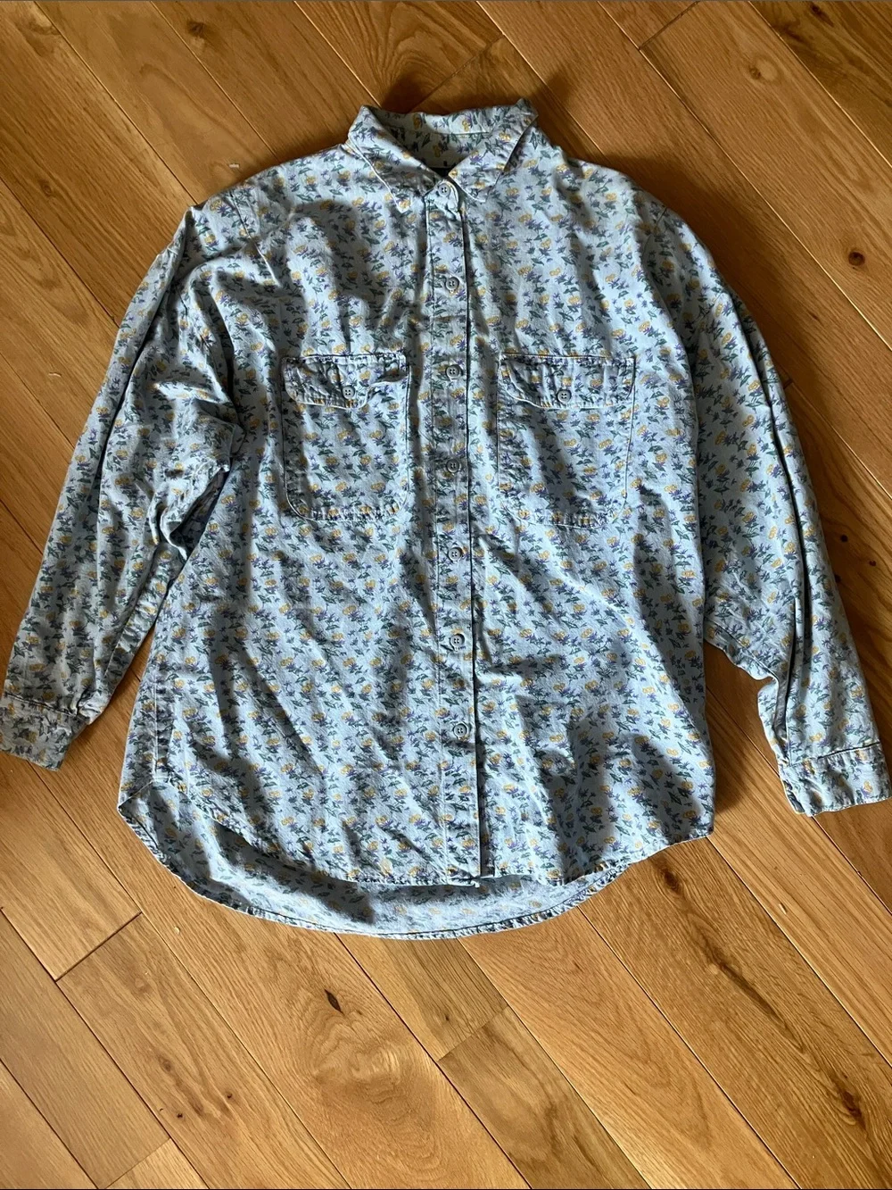 Light Blue Floral Button-Down Shirt for Women